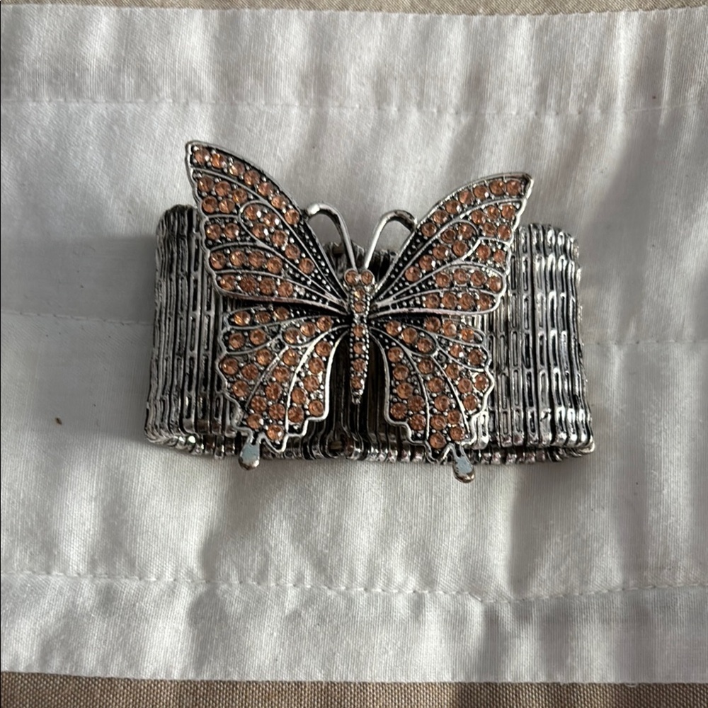 Silver and Orange Butterfly stretch bracelet
